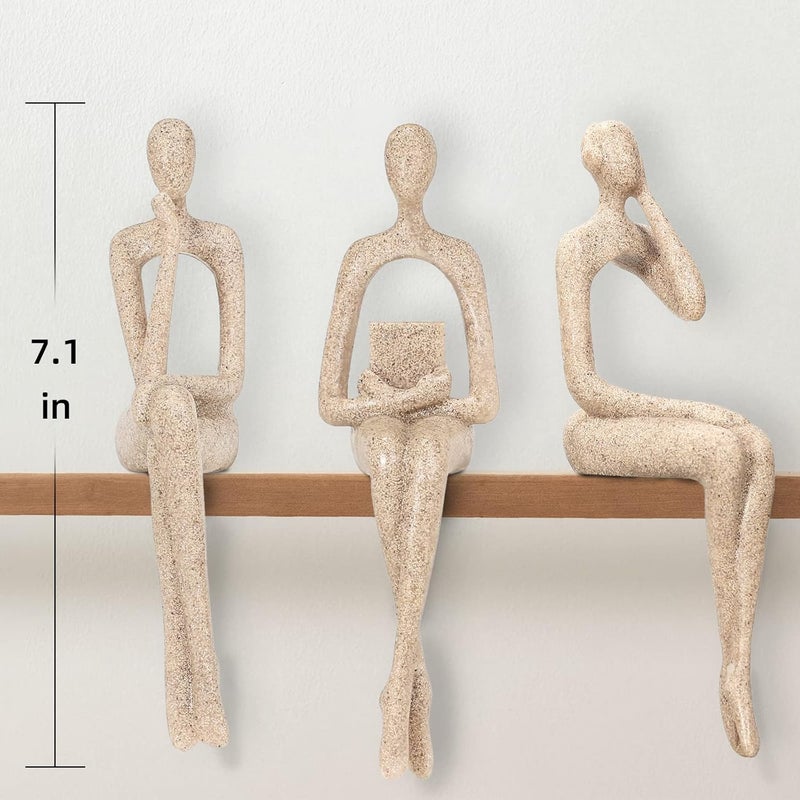 BMLCGJ Thinker Statue Gold Decor Abstract Art Sculpture, Golden Resin Collectible Figurines for Home Living Room Office Shelf Decoration,Great Gifts Ideas (Sitting Posture-Sandstone) - Image 2
